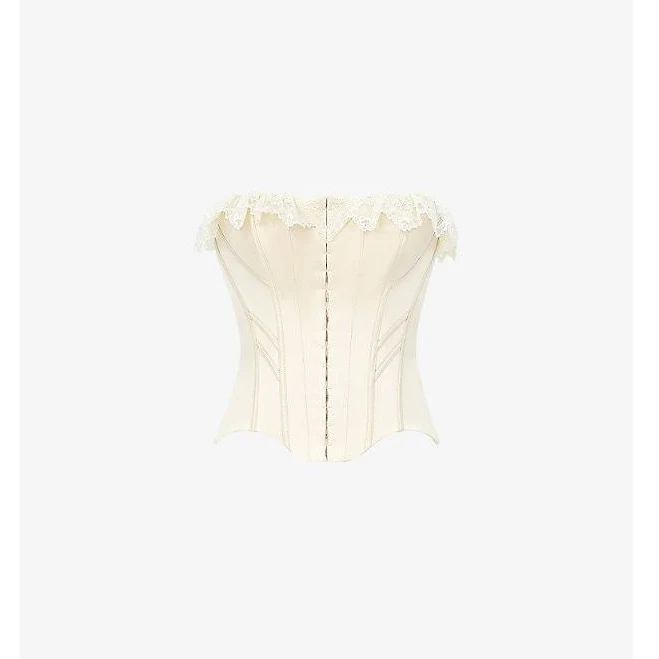 top House of CB Womens Idella Lace-Trim Stretch-Satin Corset Top Selfridges $130