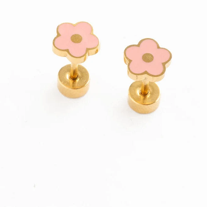 accessory Hypoallergenic Gold and Enamel Flower Flatback Earrings Pip Pop Post $24