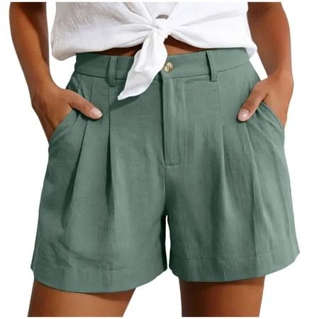 two piece set Idosla Womens Summer High Waisted Shorts Back Elastic Waistband Pleated Linen Shorts with Pockets (Light Green, XL), Women's Walmart - Chlimq $14.99