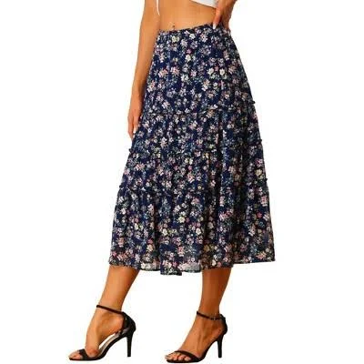 skirt Inspire Chic Women's Floral Elastic Waist Tiered Ruffle Midi Skirt Target $33.99