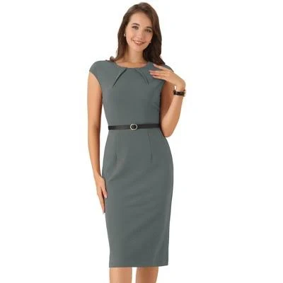 midi dress Inspire Chic Women's Round Neck Belted Cap Sleeve Sheath Dress Target $40.99