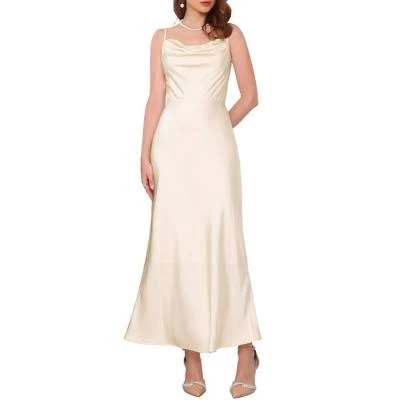 dress Inspire Chic Women's Satin Spaghetti Strap Cowl Neck Ruched Midi Dress Target $59.99