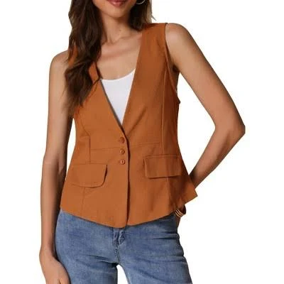 top Inspire Chic Women's Sleeveless Linen Button Down V Neck Vest with Faux Flap Target $26.99
