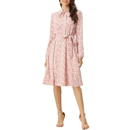 dress Inspire Chic Women's Tie Neck Dresses Chiffon Long Sleeve Belted Vintage Floral Dress Walmart - Tasharina Corp $35.99