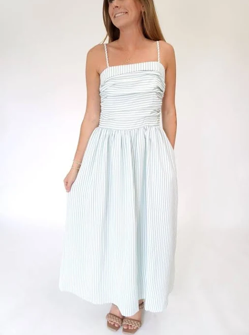 sundress Isla Striped Smocked Bodice Midi Dress Anderson Ave Boutique $82.95
