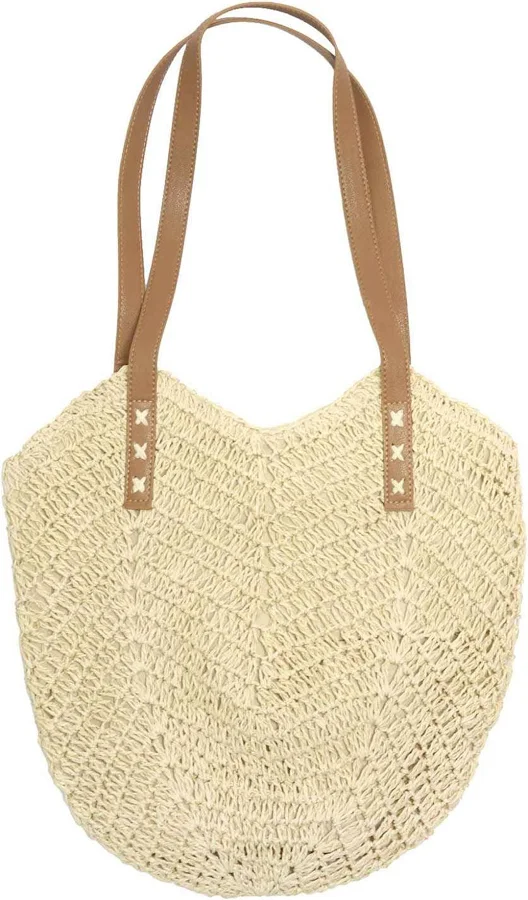 bag Ivy Straw Woven Shoulder Bag with Faux Leather Handles Sophia Collection $19.95