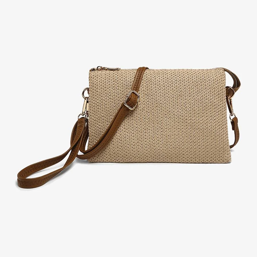 bag Izzy Vegan Straw Woven Crossbody with Guitar Strap Jen & Co. $44.95