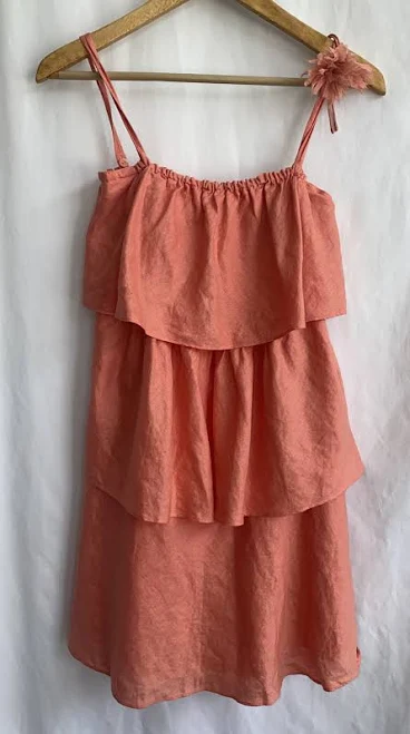 dress J Crew Playa Coral Orange Linen Ruffle Tiered Sun Dress Spaghetti eBay - simply*snazzy $27.95