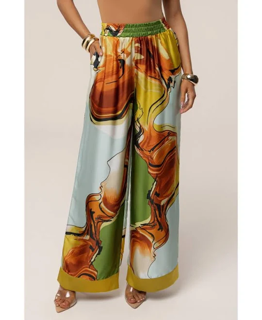 pants JLUXLABEL Women's Jet Set Wide Leg Tropical Print Satin Pants Macy's $80
