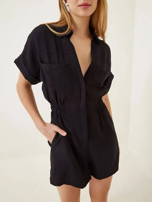 romper Johnny Collar Short Sleeve Romper Hazel Blues $32