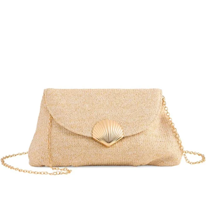 bag Kaia Coastal Woven Clutch with Gold Seashell Clasp shopperiwinklesgifts.com $59.95