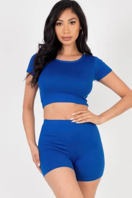 two piece set Kandykouture Short Sleeve Crop Top & Shorts Set AMIClubwear.com $27.75