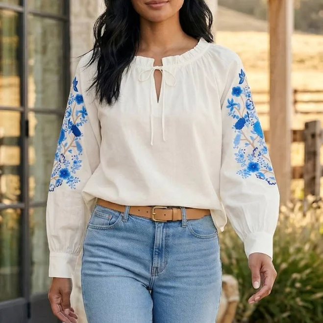t-shirt Karen Kane Women's Floral Embroidered Cotton Peasant Top Karen Kane $128