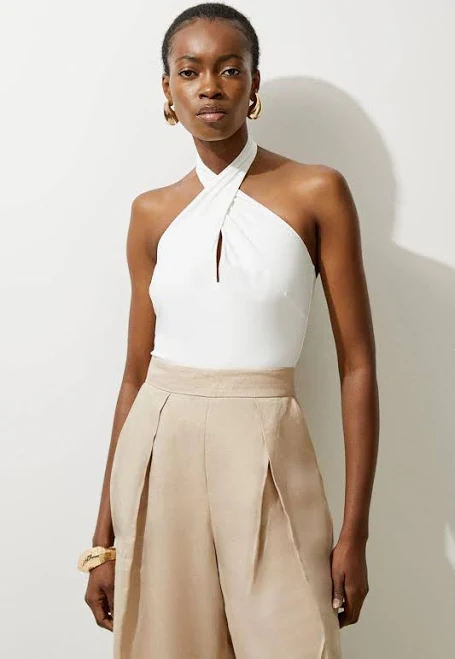 top Karen Millen Women's Stretch Cotton Halter Jersey Bodysuit Karen Millen USA $58.65