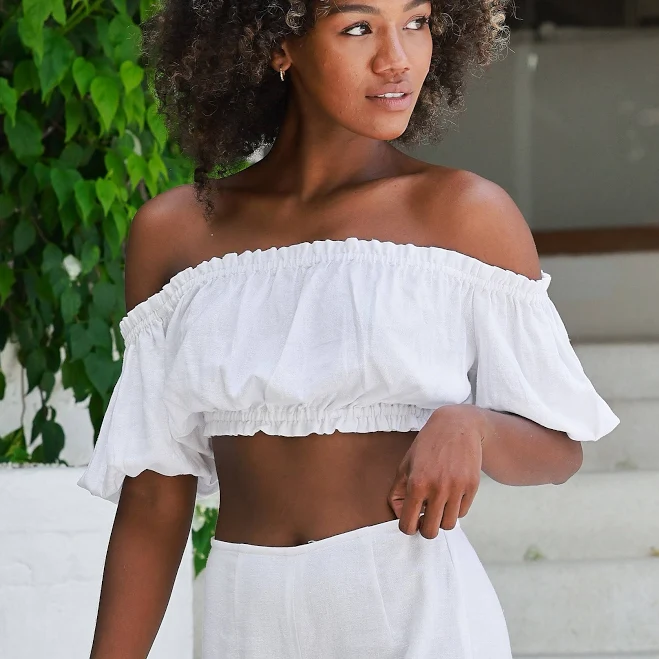 off-shoulder top Kenny Flowers Women's Off-the-Shoulder Linen Crop Top Kenny Flowers $78