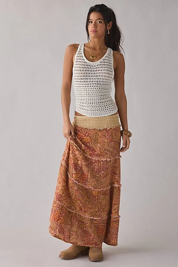 skirt Kimchi Blue On My Mind Smocked Waist Tiered Maxi Skirt in Orange Cotton, Women's S at Urban Outfitters Urban Outfitters $69