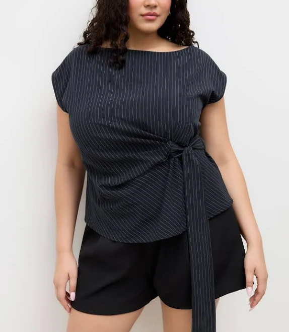 t-shirt Knotted Woven Boat Neck Stripe Top Cider $29.9