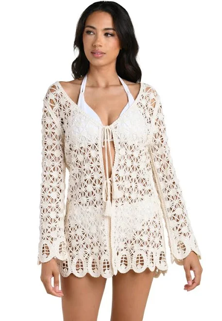 cover up La Blanca Women's Serenity Crochet Cover-Up Kimono Everything But Water $139