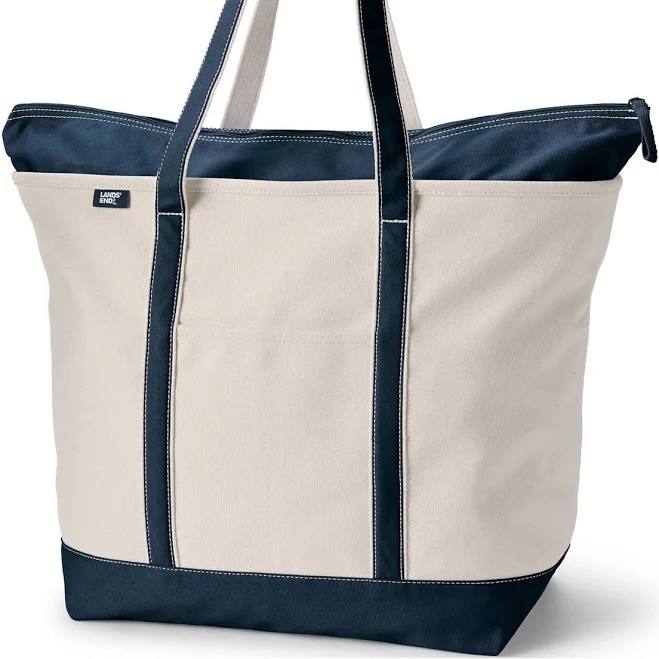 bag Lands' End Extra Large 5 Pocket Zip Top Long Handle Canvas Tote Bag Macy's $48.97