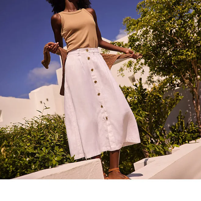 bottom Lands' End Women's Linen Button Front Midi Skirt Lands' End $37.47