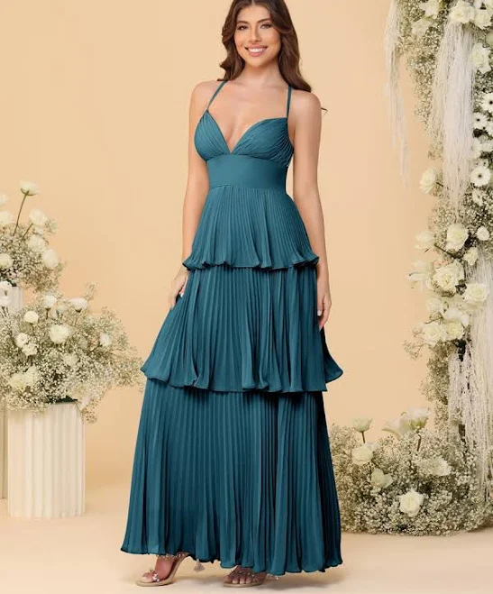 dress Lavetir Line/Princess Spaghetti Straps Sleeveless Floor-Length Tiered Bridesmaid Dresses With Pleats 2026 Lavetir $129.99