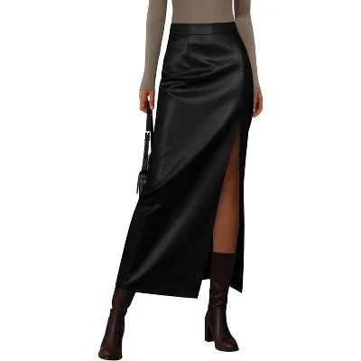 maxi skirt LEVEN Sixteen Women's Faux Leather High Waist Pencil Skirt with Slit Target $97.99