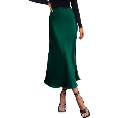 bottom LEVEN Sixteen Women's High Waist A-Line Satin Midi Skirt Target $99.99