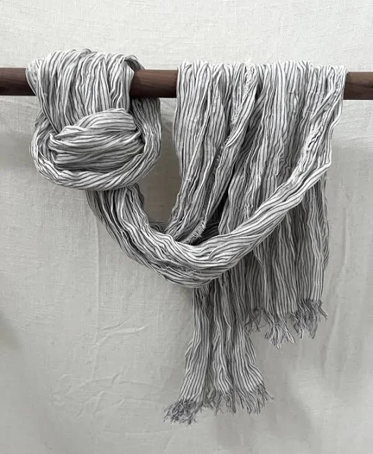 accessory Lightweight Crinkled Linen Scarf with Frayed Fringe Etsy - Seller $39