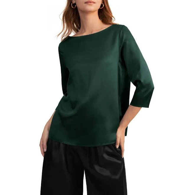 boat neck top LILYSILK Women's 3/4 Sleeve Boat Neck Silk Blouse Macy's $129