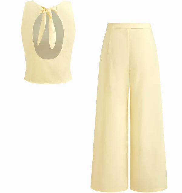matching set Linen-Blend Boat Neck Cut Out Tank Top and Mid Rise Pleated Wide Leg Trousers Cider $52.9