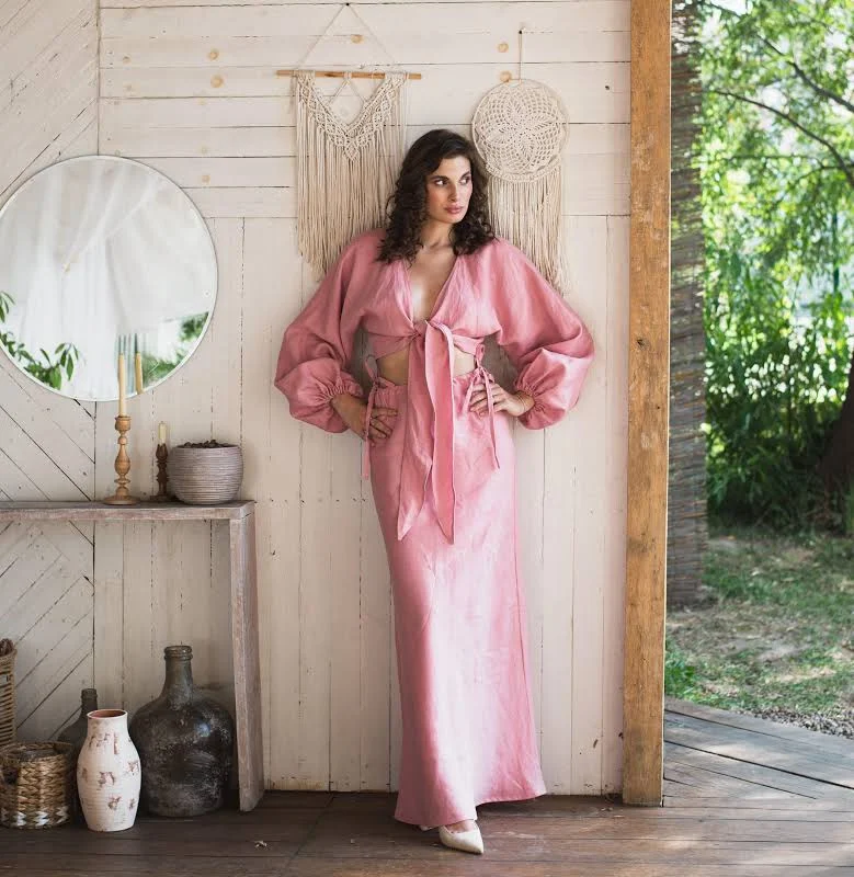 matching set Linen Crop Top and Skirt Set Etsy - Seller $76