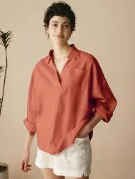 two piece set Linen Oversized Fit Pocket Shirt ELOWEN - Terracotta / XXL Linticoshop $79.9