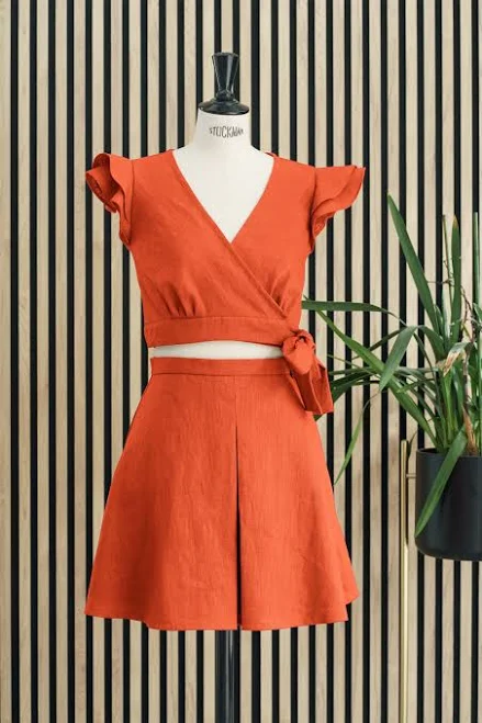 matching set Linen Ruffle Crop Skirt and Top Set Etsy - Seller $158.84
