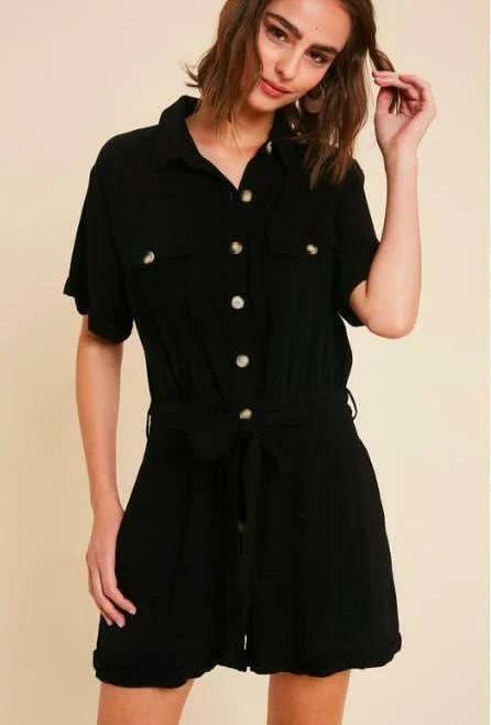 romper Liz Short Sleeve Button-Front Utility Romper Boho Pink $29