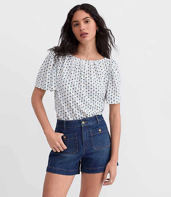 top Loft Women's Floral Flutter Sleeve Boatneck Top LOFT $19