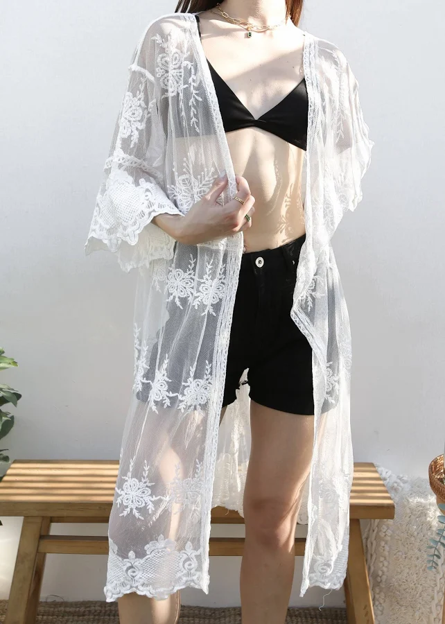 outerwear Long Floral Lace Embroidered Kimono | Anna-Kaci, onesize / Ivory Anna-Kaci $42