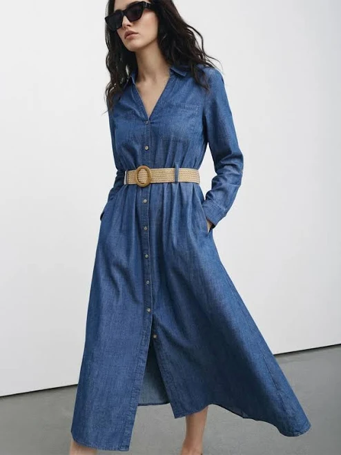 dress Long Sleeve Chambray Belted Midi Dress New York & Company $39.99