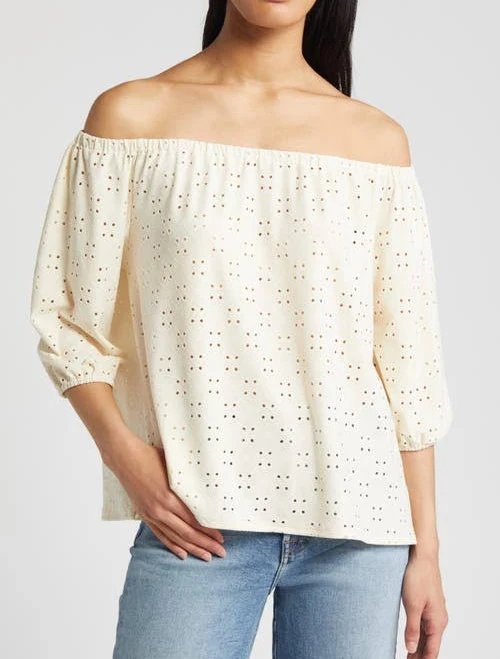 top Loveappella Women's Off-the-Shoulder Eyelet Top Nordstrom $34.3