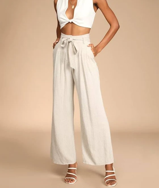 pants Lulus Belted High-Waisted Wide-Leg Rayon Pants Lulus $58