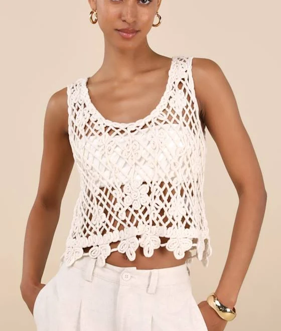 top Lulus Cotton Sheer Crochet Knit Tank Top Lulus $29