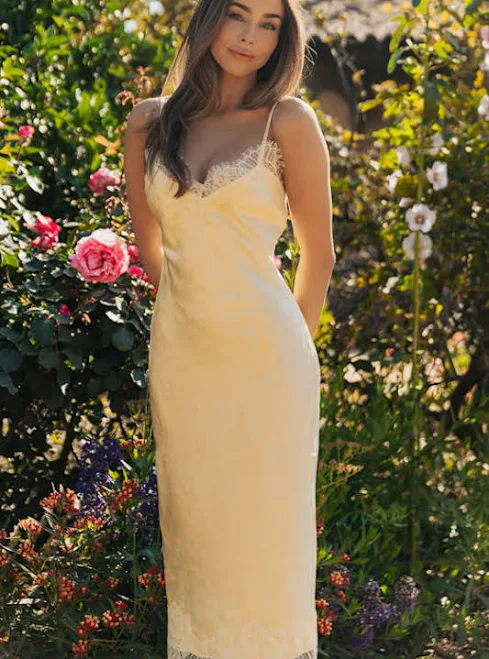 dress Lulus Crinkle Satin Lace Midi Slip Dress Lulus $35