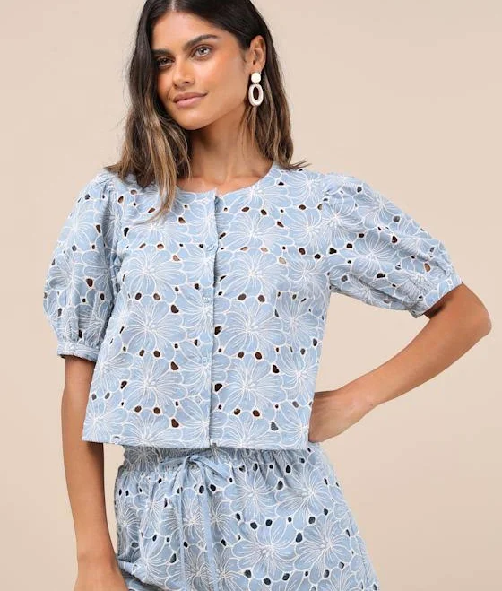 top Lulus Eyelet Embroidered Puff Sleeve Top Lulus $49
