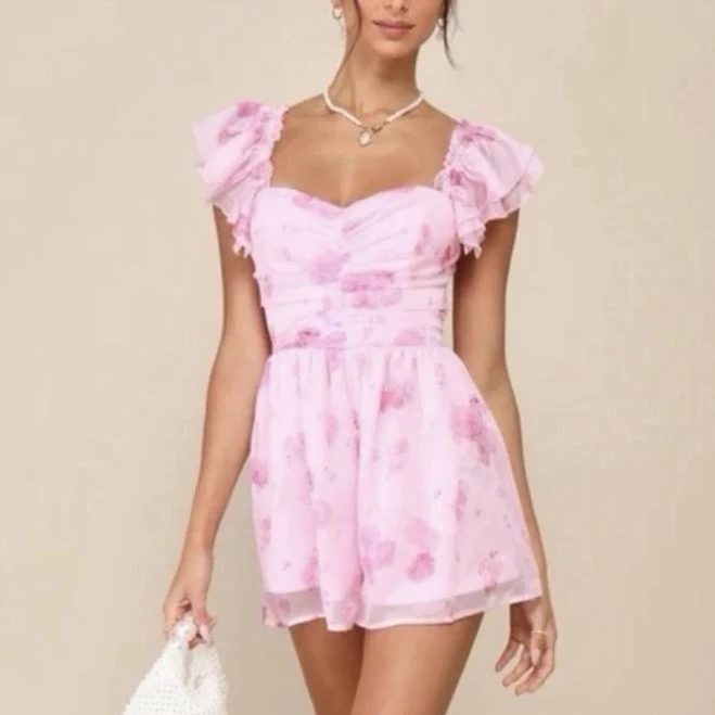 romper Lulus Floral Flutter Sleeve Tie-Back Romper eBay $25