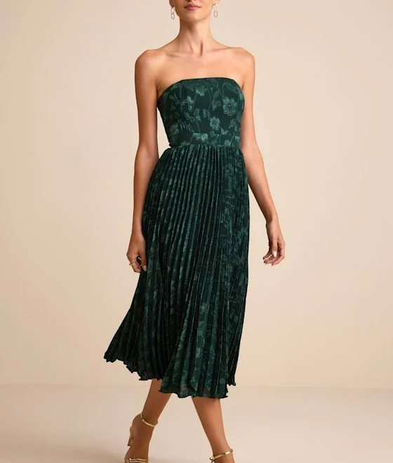 dress Lulus Perfectly Stunning Emerald Jacquard Strapless Midi Dress Lulus $79
