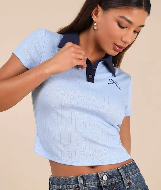 sleeveless top Lulus Pointelle Knit Cropped Polo Tee Lulus $17