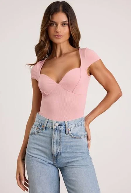 bodysuit Lulus Ribbed Knit Short Sleeve Bodysuit Lulus $39
