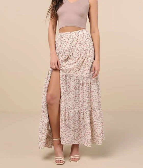 skirt Lulus Subtle Sweetness Floral Print Tiered Maxi Skirt Lulus $58