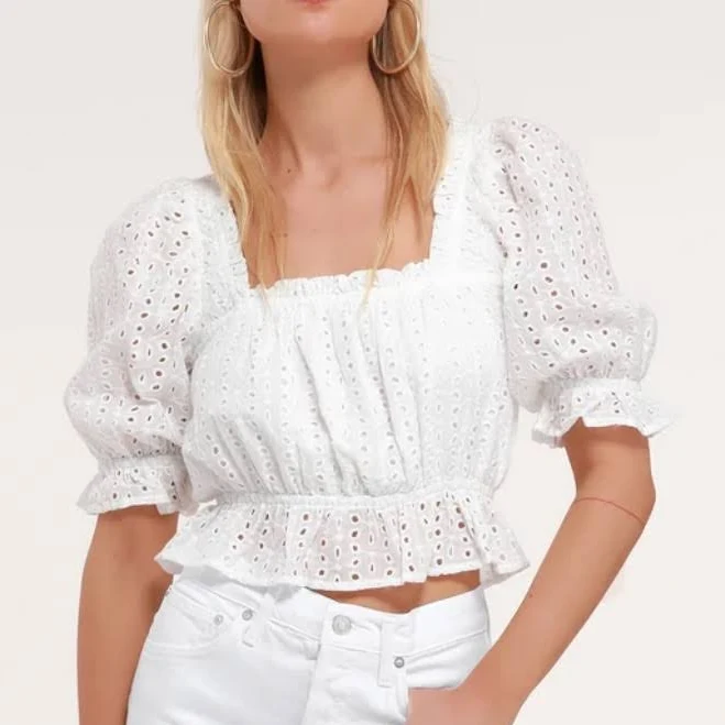 top Lulus Tops | Lulus White Eyelet Lace Puff Sleeve Crop Top | Color: White | Size: M | Anishawadhwani's Closet Poshmark $20