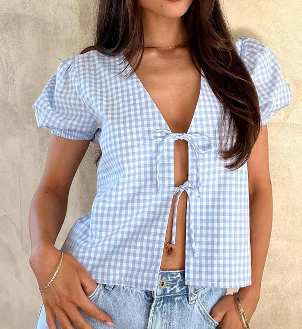 top Lunya Gingham Tie Up Top Beginning Boutique US $25
