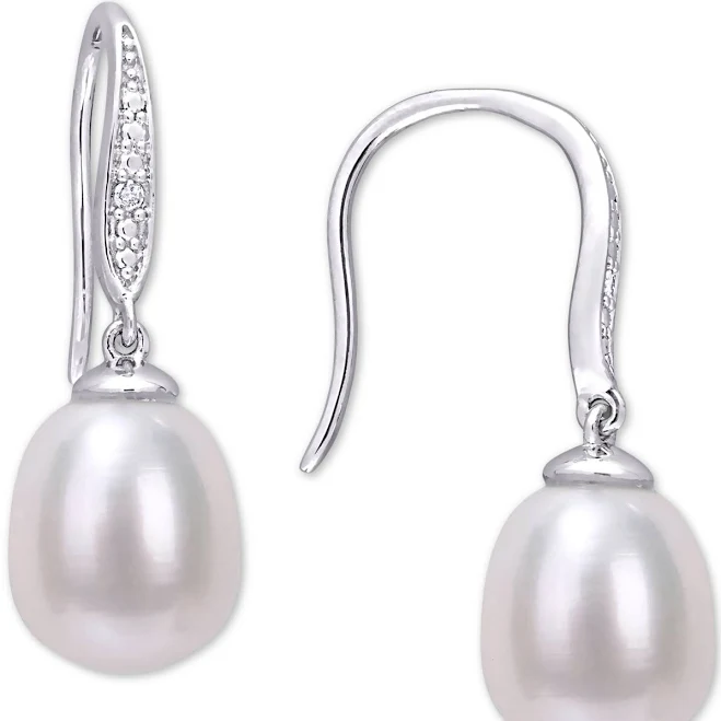 accessory Macy's Sterling Silver Cultured Freshwater Pearl and Diamond Drop Earrings Macy's $87.5